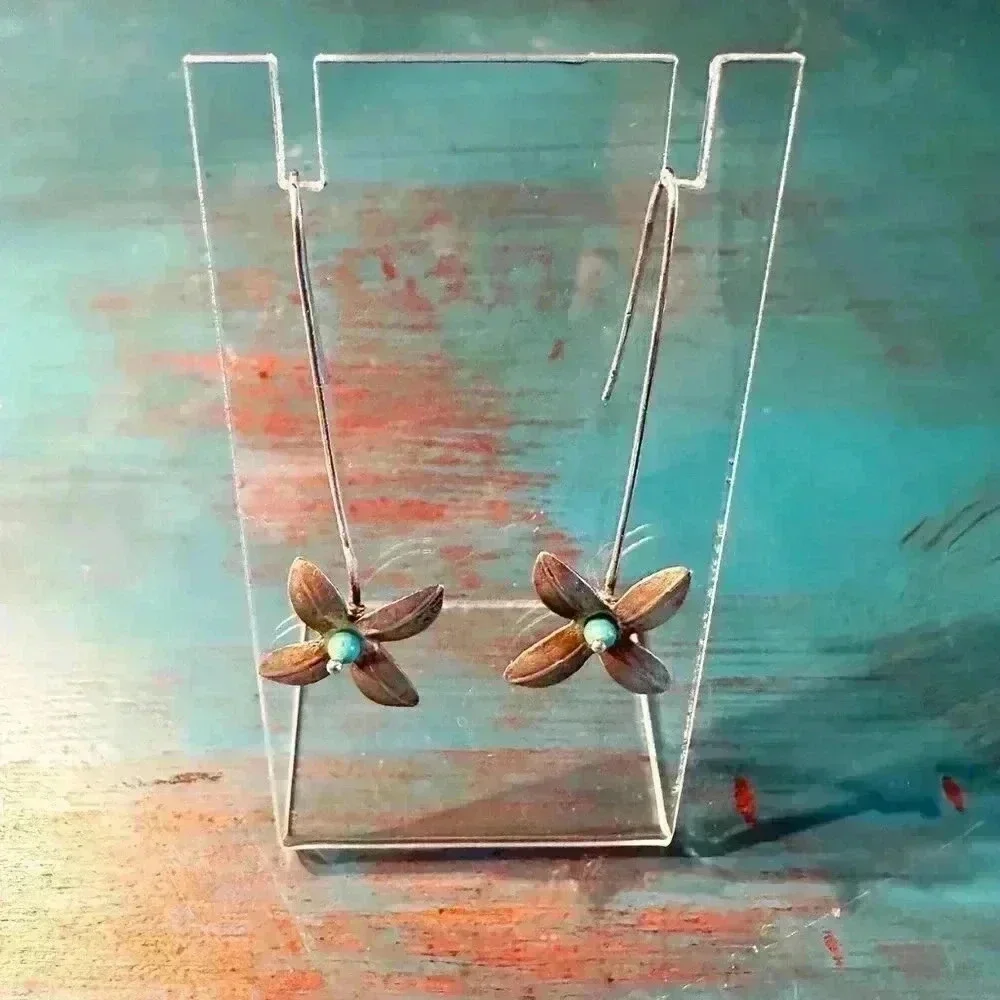 Jamie Cassavoy Sterling Silver and Turquoise Drop Earrings - Picture 2 of 2